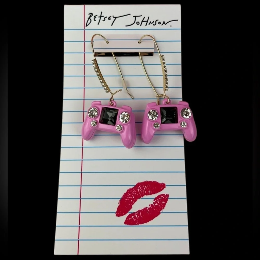 BETSEY JOHNSON 2025 Back to School Pink Video Game Hand Control Earrings NEW NWT